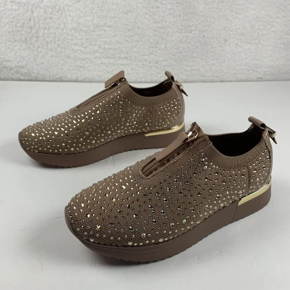 Kenneth Cole Reaction Cameron Zip Jewel Jogger Sneakers Women's Sz 6 Cashew 7888